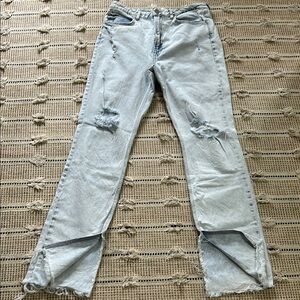 Zara Oversized, Baggy, “Grunge” Style Jeans with Distressing and Slits